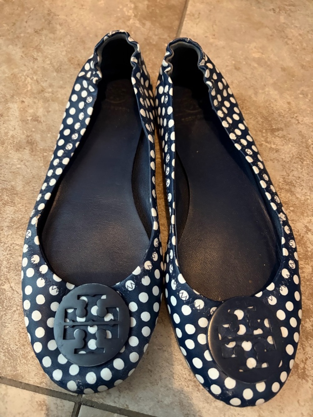 Tory Burch Navy and White Polka Dot Reva Ballet Flats 9.5